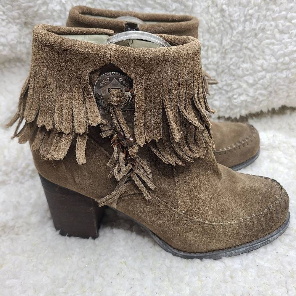 Sbicca Jessa Fringed Suede‎ Leather Boho Ankle Boots size 9